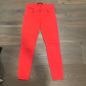 J Brand skinny crop coral jeans.